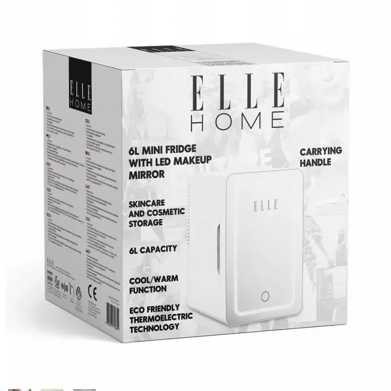 Mini chladnička s LED zrkadlom na líčenie Elle ESDAF01WHEU 6 l biela