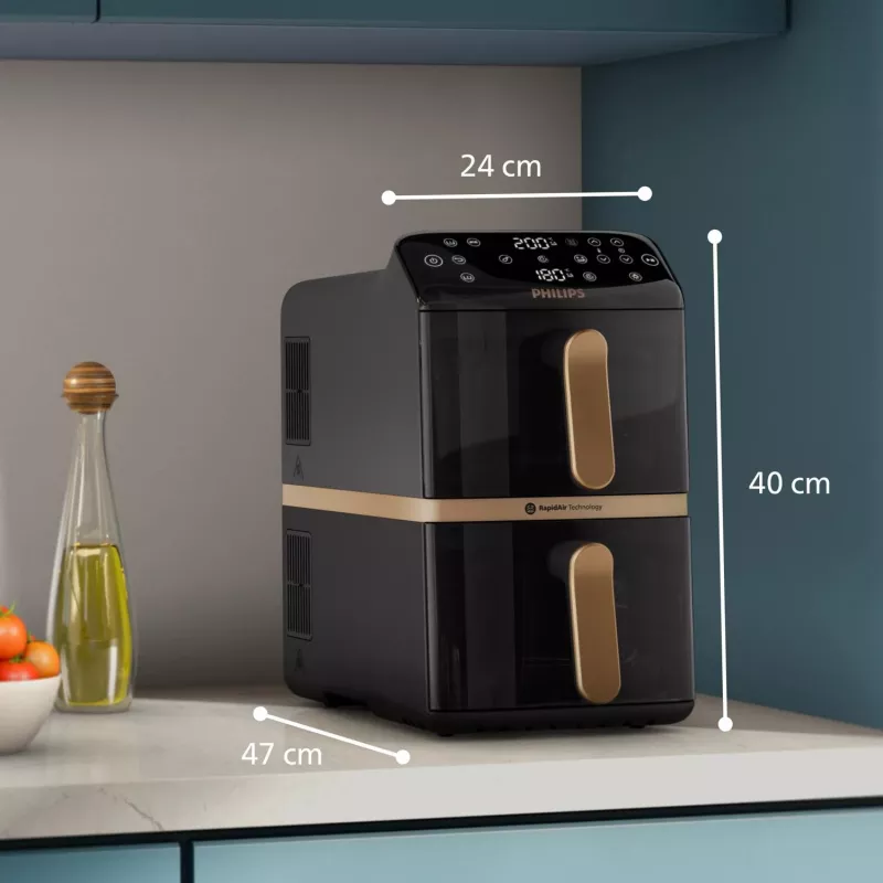 Philips 4000 Series Dual Stack Airfryer vertikálny kôš 10L stojanový 2750 W teplovzdušná fritéza čierna