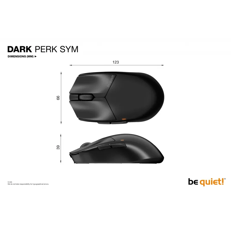 be quiet Dark Perk | Sym myš herná pravá ruka RF Wireless + USB Type-C optická 32000 DPI
