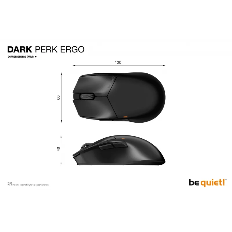be quiet Dark Perk | Ergo myš herná pravá ruka RF Wireless + USB Type-C optická 32000 DPI