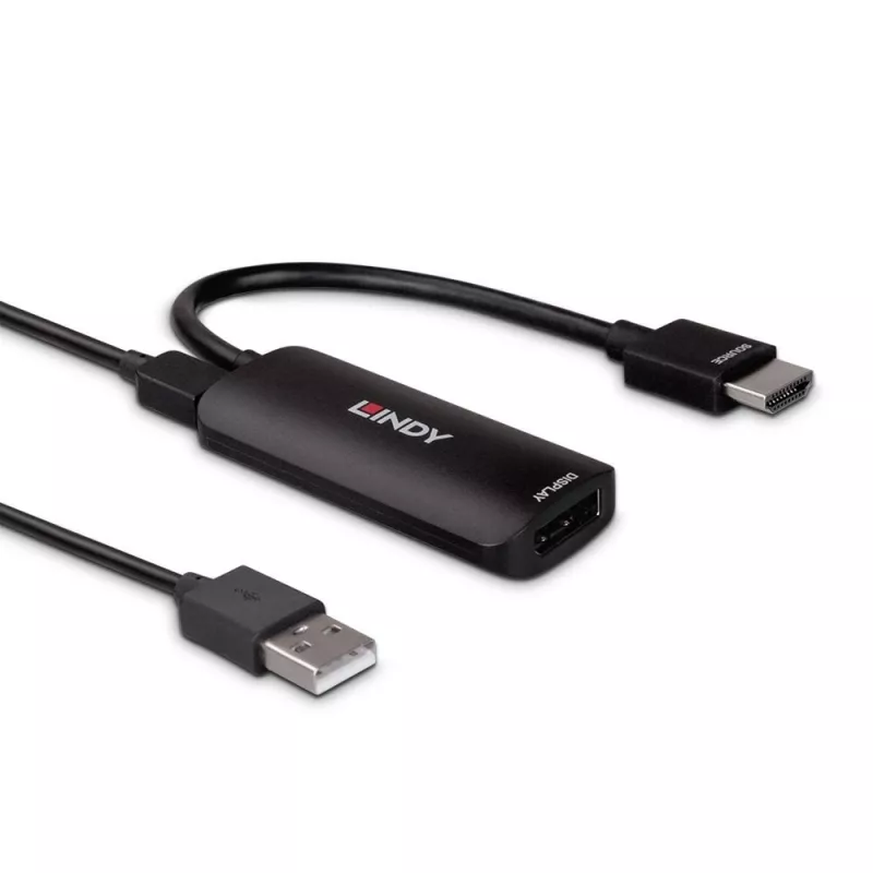 Lindy HDMI 8K60 na DisplayPort 1.4 konvertor, 0,157 m, HDMI Type-A (štandard), DisplayPort, konektor samec, konektor samica, rovný