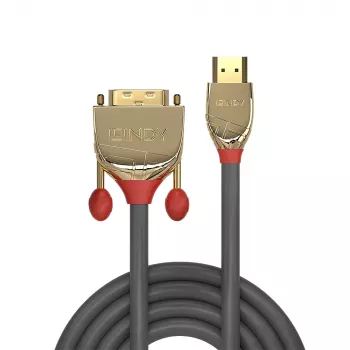 Lindy 10m HDMI na DVI-D kábel, Gold Line, 10 m, HDMI Type-A (štandard), DVI-D, konektor samec, konektor samec, zlatý