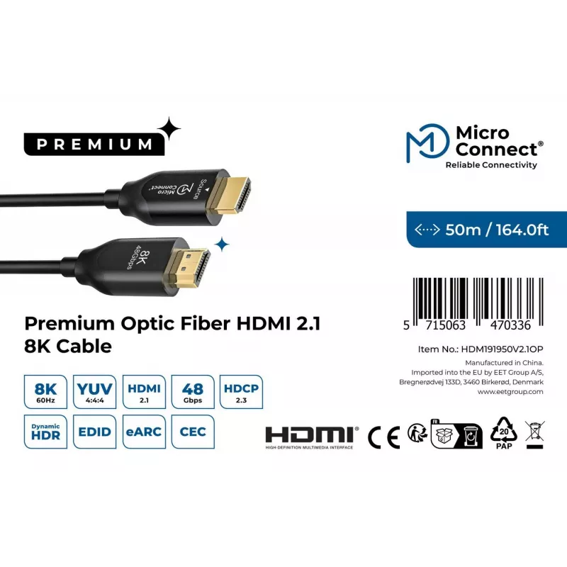 HDMI kábel Microconnect HDM191950V2.1OP 2.1 4K 60Hz 8K 120Hz
