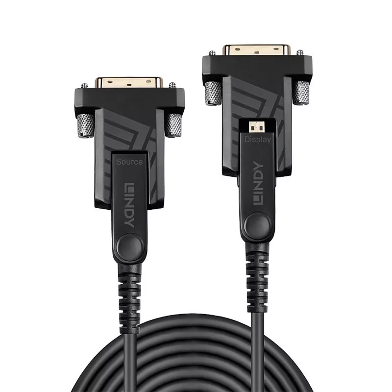 Lindy 40m optický hybridný micro-HDMI 18G kábel s odnímateľnými HDMI a DVI konektormi