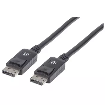 Manhattan DisplayPort 1.2 kábel, 4K@60hz, 1m, konektor samec na konektor samec, so zaistením, úplne tienený, čierna, doživotná záruka, zodpovedá DISPL1M