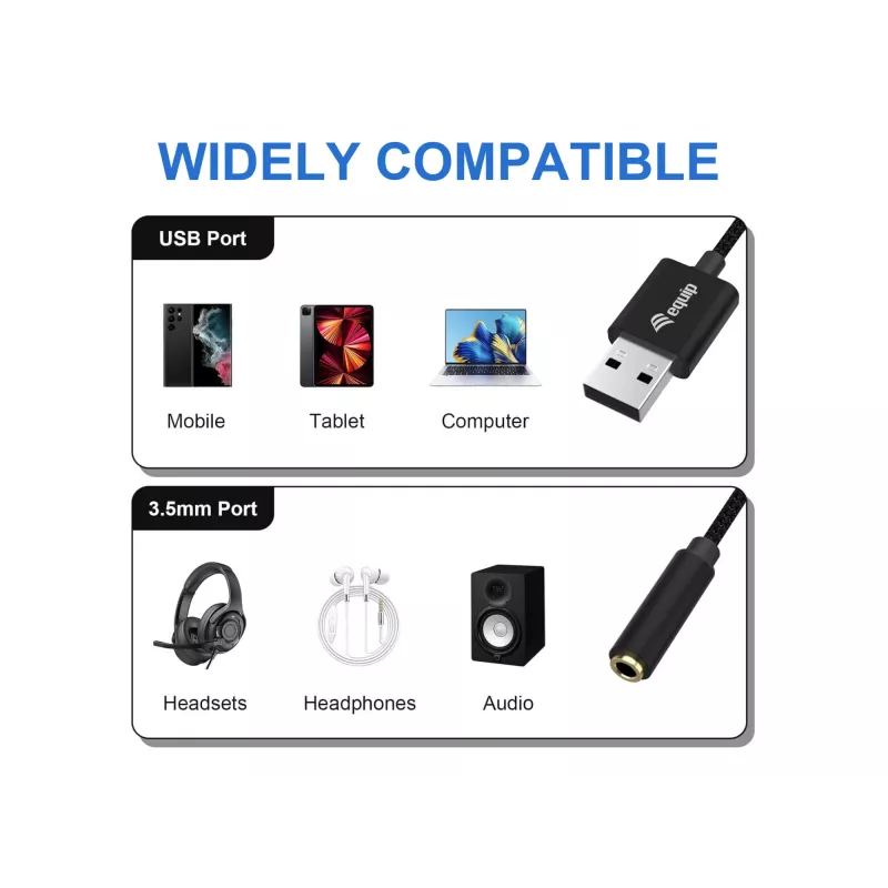 Equip 147945 audio kábel 0,15 m 3,5 mm USB Type-A čierny