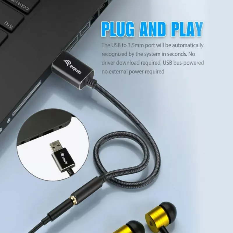 Equip 147945 audio kábel 0,15 m 3,5 mm USB Type-A čierny