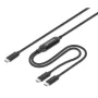 Manhattan duálny nabíjací kábel USB-C na USB-C, 100 W, 2 m, konektor samec na dva konektory samec, inteligentný rozbočovací kábel, nabíja dve zariadenia cez jeden USB-C-PD port, dodáva až 100 W pri samostatnom nabíjaní a až 70 W + 28 W pri dvojitom nabíjaní, opletený kábel, hliníkové konektory, čierny