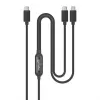 Manhattan duálny nabíjací kábel USB-C na USB-C, 100 W, 2 m, konektor samec na dva konektory samec, inteligentný rozbočovací kábel, nabíja dve zariadenia cez jeden USB-C-PD port, dodáva až 100 W pri samostatnom nabíjaní a až 70 W + 28 W pri dvojitom nabíjaní, opletený kábel, hliníkové konektory, čierny