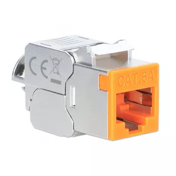Intellinet Cat6a 10G tienený bez nástrojov tenký Keystone Jack, oranžový