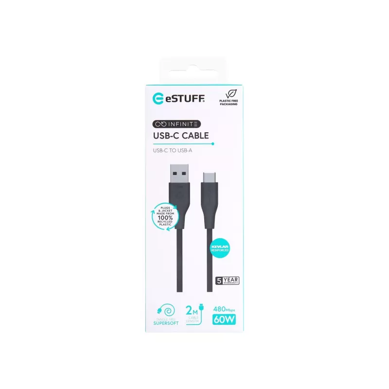 eSTUFF ES605280 USB kábel USB 2.0 2 m USB-C USB-A čierny