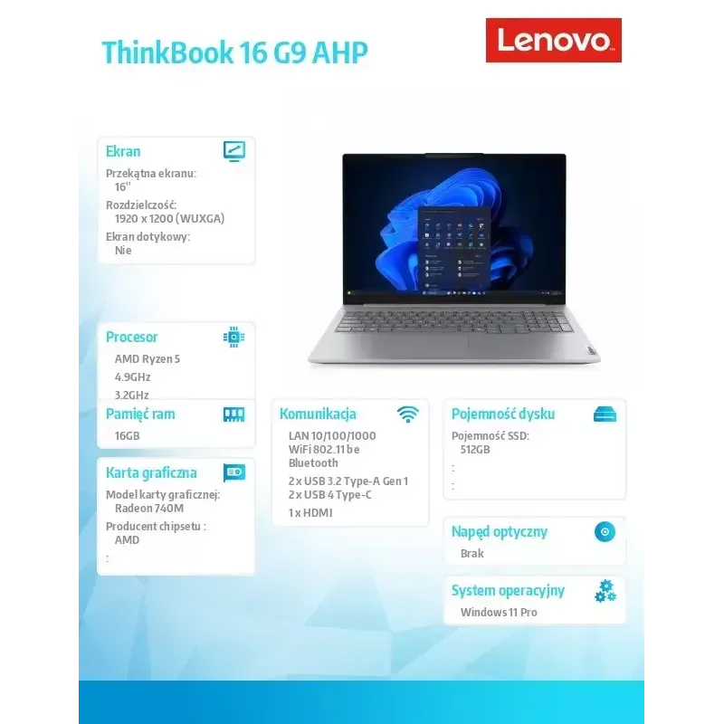 Notebook Lenovo ThinkBook 16 G9 21UT0077PB Windows 11 Pro, Intel (neuvedené), 16,0