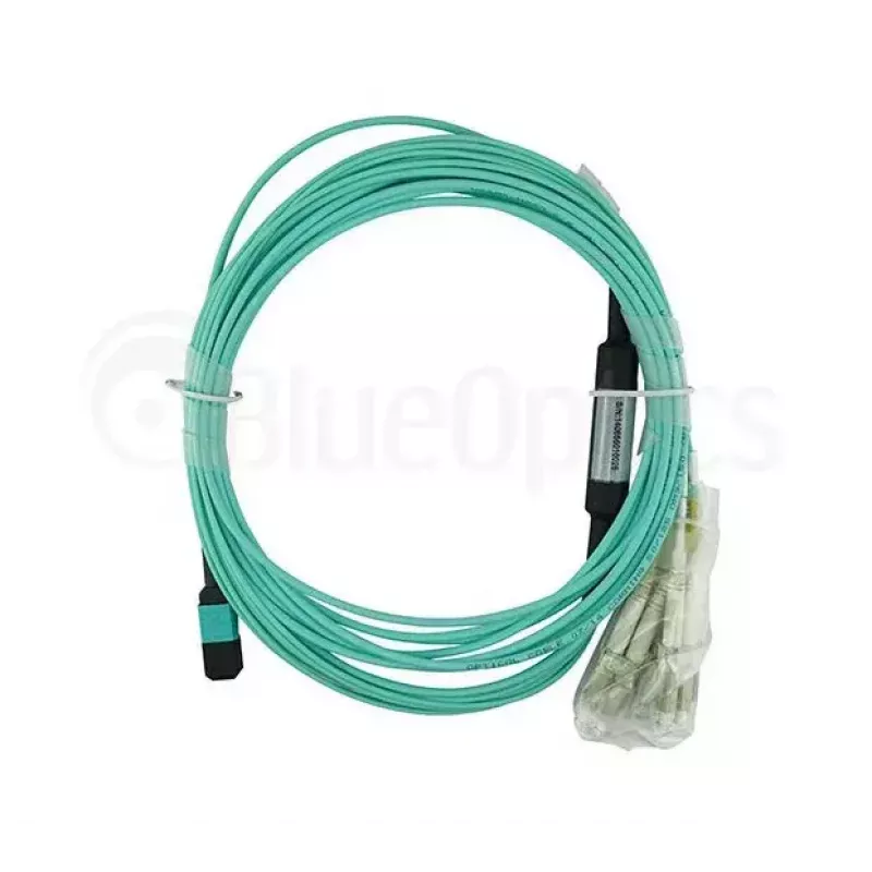 Optický kábel BlueOptics 9380014-10M MPO na 4x LC, 10 m, OM3, aqua