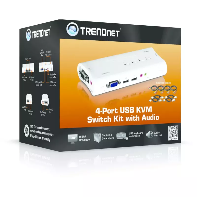KVM prepínač Trendnet TK-409K USB VGA 2048x1536 1,6 m káblový modrý