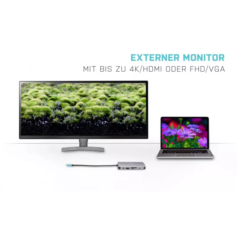 i-tec Kovový USB-C Nano Dock HDMI/VGA s LAN + univerzálna nabíjačka 77 W