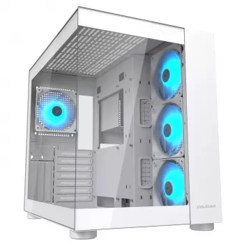 PC Midi-Tower skriňa Cougar FV150 ARGB biela — ATX/Micro-ATX/Mini-ITX, 3x120mm vpredu, 1x120mm vzadu, 2x3,5 inch + 2x2,5 inch pozície, USB 3.2 Gen1