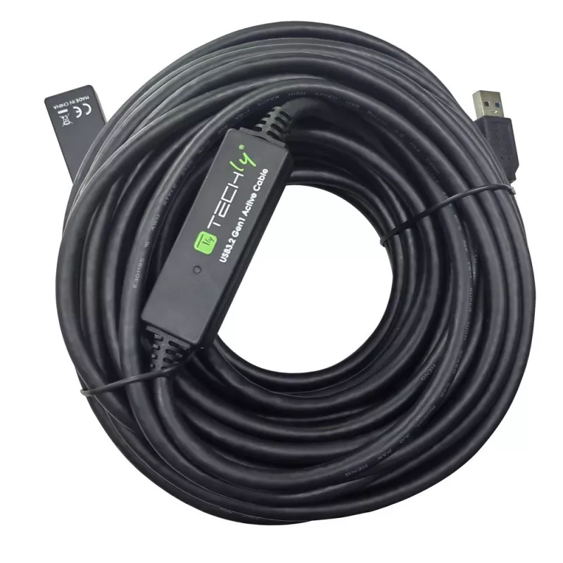 Techly ICUR30200G USB kábel USB 3.2 Gen 1 (3.1 Gen 1) 20 m USB A čierny