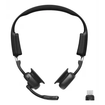 SHOKZ OpenMeet UC Bezdrôtový Bluetooth náhlavný set s kostným vedením pre videokonferencie s USB-C adaptérom