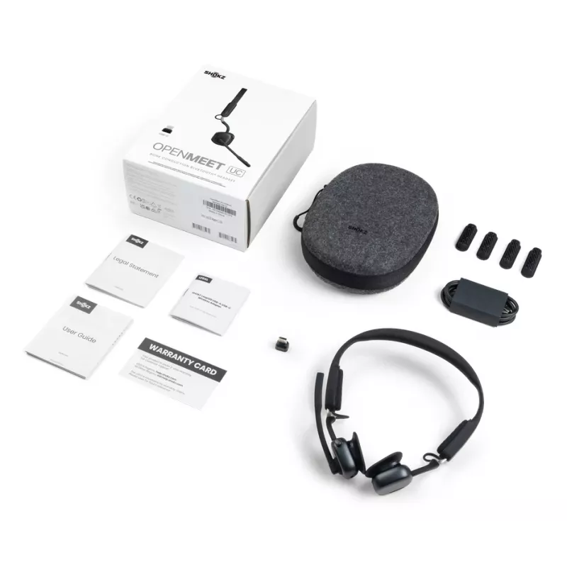 SHOKZ OpenMeet UC Bezdrôtový Bluetooth náhlavný set s kostným vedením pre videokonferencie s USB-C adaptérom