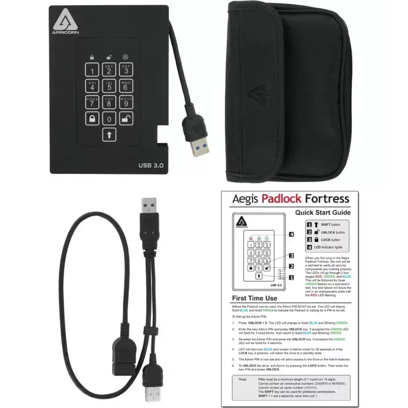 SSD disk Apricorn 256 GB USB 3.2 Gen 1 čierny A25-3PL256-S256F