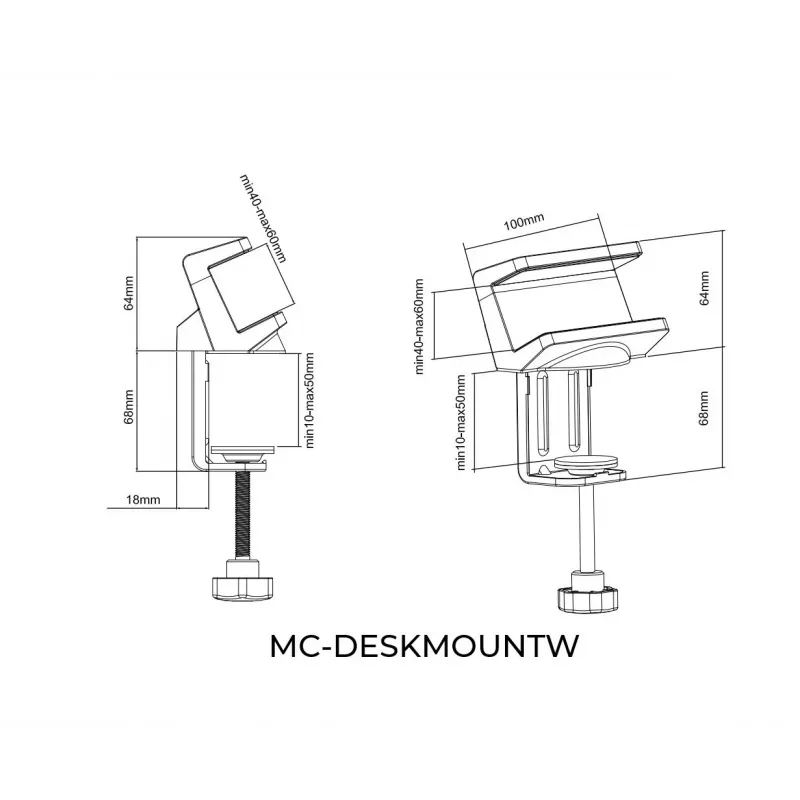 MicroConnect MC-DESKMOUNTW stolová svorka pre zásuvkové lišty