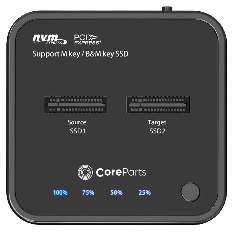 CoreParts MS-CLONER-NVME dokovacia stanica pre pamäťové úložisko USB 3.2 Gen 2 (3.1 Gen 2) Type-C čierna