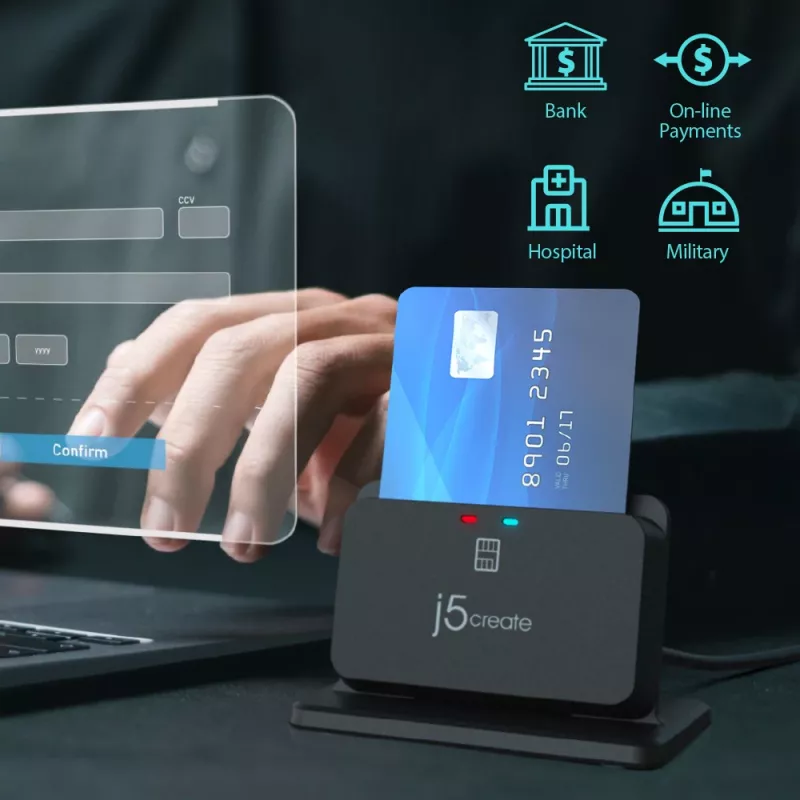 j5create JUR261 USB™ Smart Card / CAC Reader stojan, USB Type-A/USB Type-C, čierny, 95 g