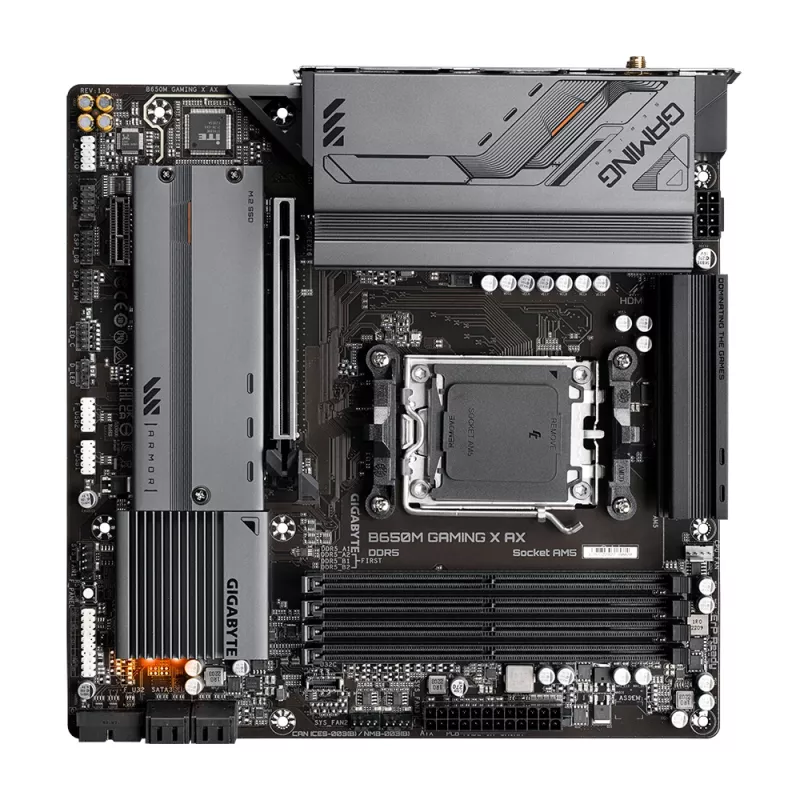 Základná doska GIGABYTE B650M GAMING X AX — AMD B650, Socket AM5, Micro ATX, DDR5, 4 DIMM, 2x M.2, Wi‑Fi 6E, 2.5GbE