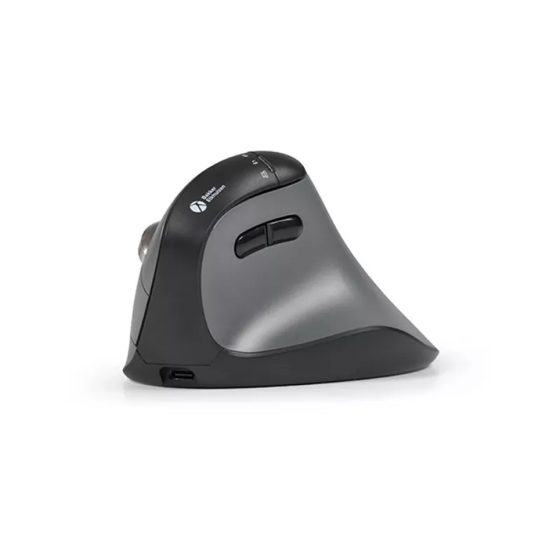 BakkerElkhuizen FastForward Pro myš, pre pravákov, vertikálny dizajn, optická, RF Wireless + Bluetooth + USB Type-C, 5000 DPI, čierna, sivá
