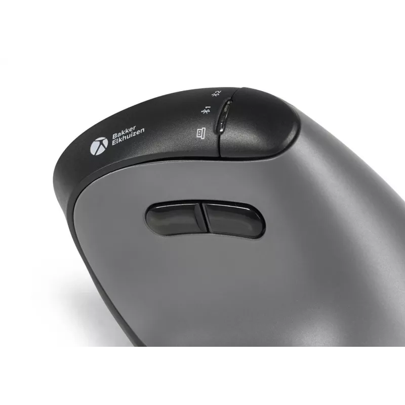 BakkerElkhuizen FastForward Pro myš, pre pravákov, vertikálny dizajn, optická, RF Wireless + Bluetooth + USB Type-C, 5000 DPI, čierna, sivá