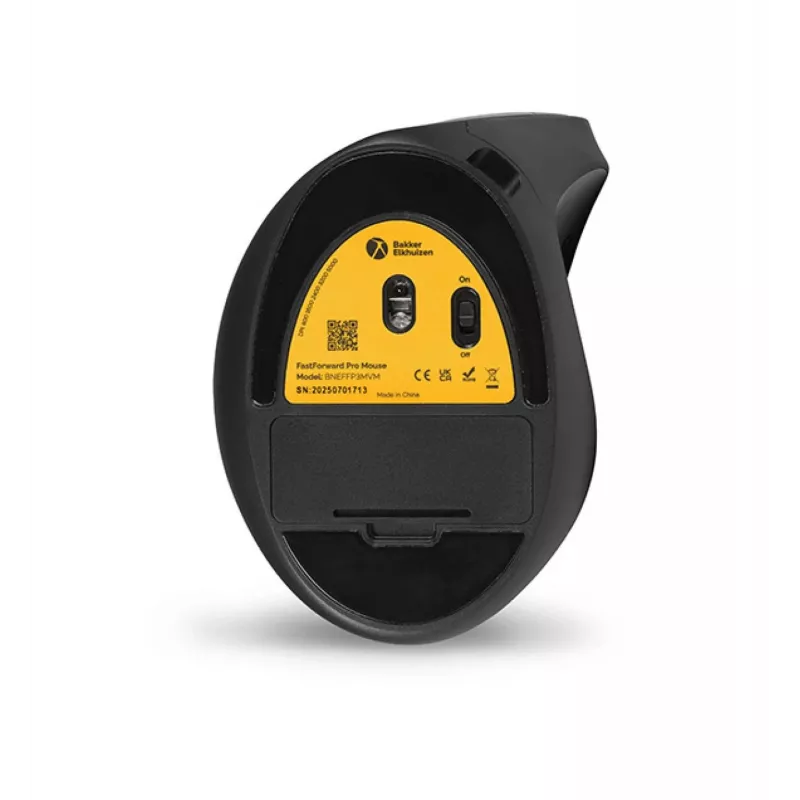 BakkerElkhuizen FastForward Pro myš, pre pravákov, vertikálny dizajn, optická, RF Wireless + Bluetooth + USB Type-C, 5000 DPI, čierna, sivá