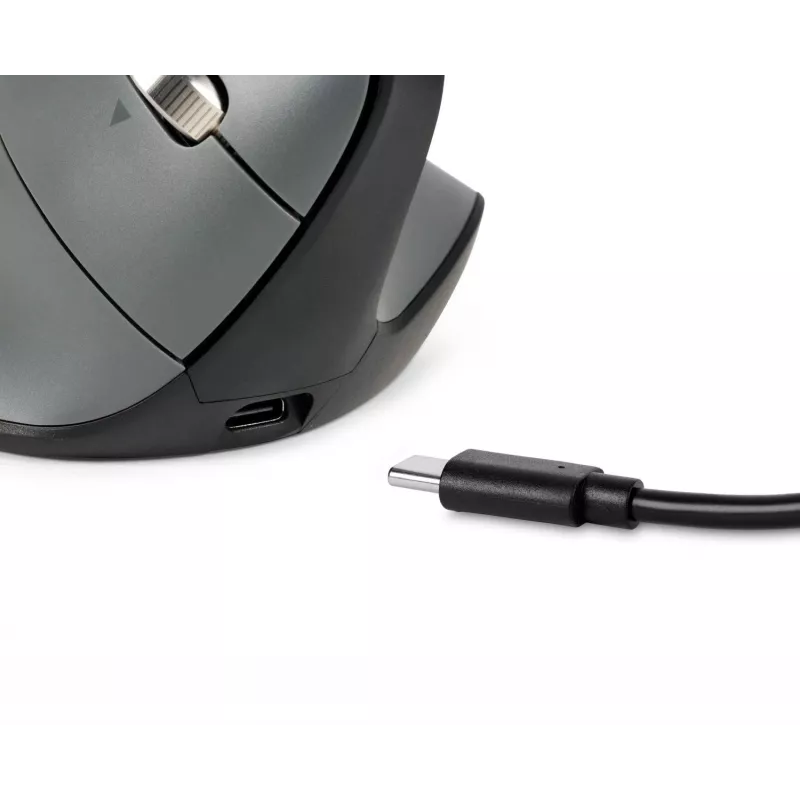 BakkerElkhuizen FastForward Pro myš, pre pravákov, vertikálny dizajn, optická, RF Wireless + Bluetooth + USB Type-C, 5000 DPI, čierna, sivá
