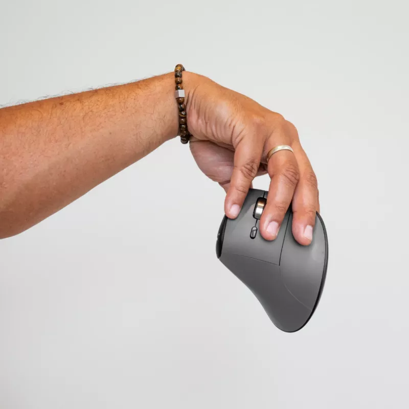 BakkerElkhuizen FastForward Pro myš, pre pravákov, vertikálny dizajn, optická, RF Wireless + Bluetooth + USB Type-C, 5000 DPI, čierna, sivá