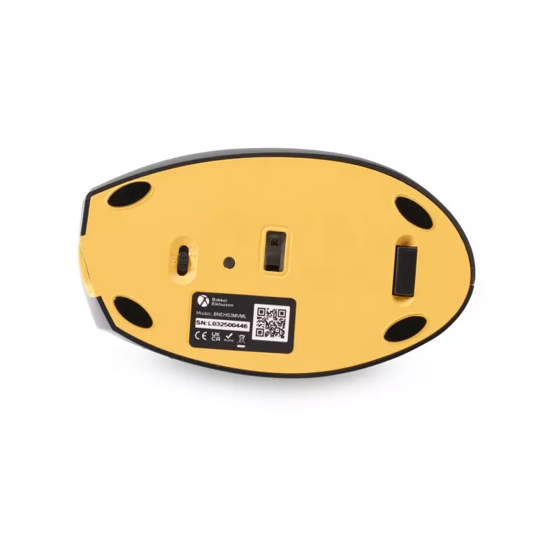 BakkerElkhuizen Handshake myš Left, pre ľavákov, vertikálny dizajn, optická, RF Wireless + Bluetooth + USB Type-C, 6400 DPI, čierna, sivá
