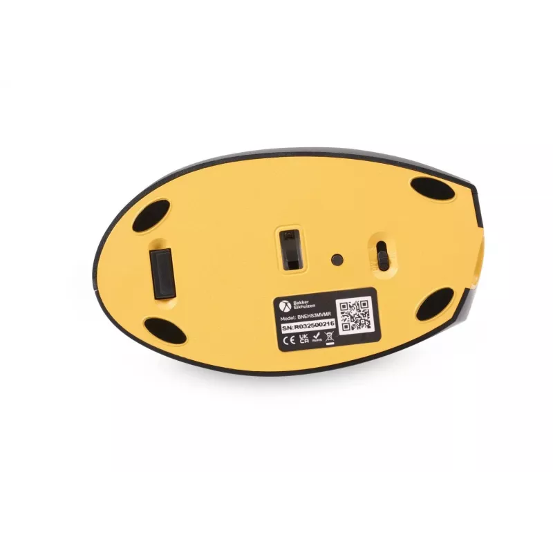 BakkerElkhuizen Handshake myš pravá, pre pravákov, vertikálny dizajn, optická, RF Wireless + Bluetooth + USB Type-C, 6400 DPI, čierna, sivá