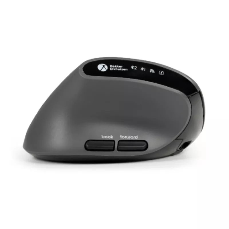 BakkerElkhuizen MidWay myš ľavá, pre ľavákov, vertikálny dizajn, optická, RF Wireless + Bluetooth + USB Type-C, 2400 DPI, sivá, čierna