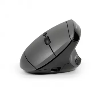 BakkerElkhuizen MidWay myš pravá, pre pravákov, vertikálny dizajn, optická, RF Wireless + Bluetooth + USB Type-C, 2400 DPI, sivá, čierna