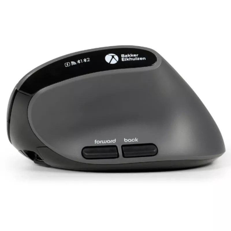 BakkerElkhuizen MidWay myš pravá, pre pravákov, vertikálny dizajn, optická, RF Wireless + Bluetooth + USB Type-C, 2400 DPI, sivá, čierna