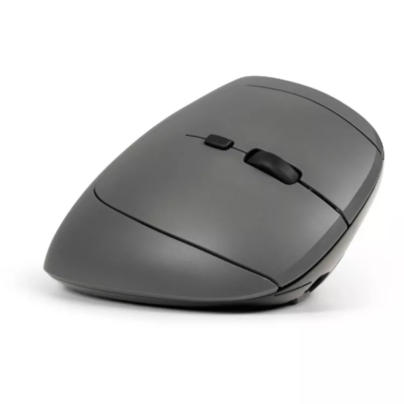 BakkerElkhuizen MidWay myš pravá, pre pravákov, vertikálny dizajn, optická, RF Wireless + Bluetooth + USB Type-C, 2400 DPI, sivá, čierna
