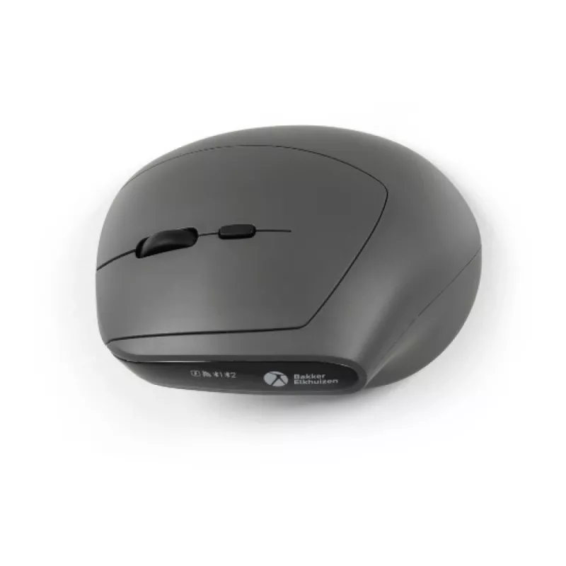 BakkerElkhuizen MidWay myš pravá, pre pravákov, vertikálny dizajn, optická, RF Wireless + Bluetooth + USB Type-C, 2400 DPI, sivá, čierna