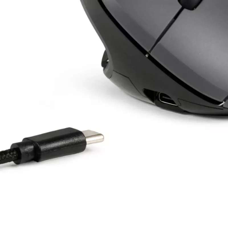 BakkerElkhuizen MidWay myš pravá, pre pravákov, vertikálny dizajn, optická, RF Wireless + Bluetooth + USB Type-C, 2400 DPI, sivá, čierna