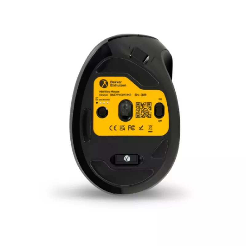 BakkerElkhuizen MidWay myš pravá, pre pravákov, vertikálny dizajn, optická, RF Wireless + Bluetooth + USB Type-C, 2400 DPI, sivá, čierna