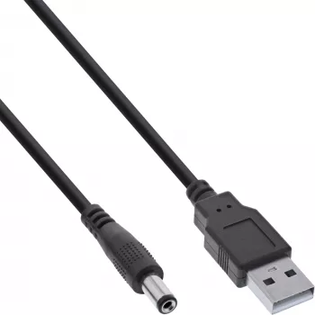 InLine USB-DC napájací adaptérový kábel, konektor USB-A samec na DC dutý konektor 5,5x2,10mm, čierny, 1m