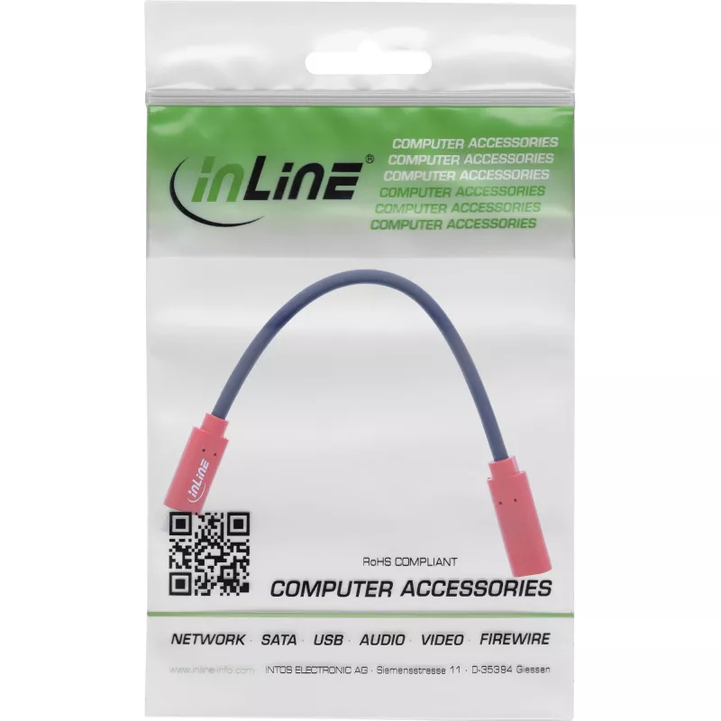 InLine USB-C adaptér prepínač pohlavia 31654, USB-C na USB-C, 0,2 m, červený