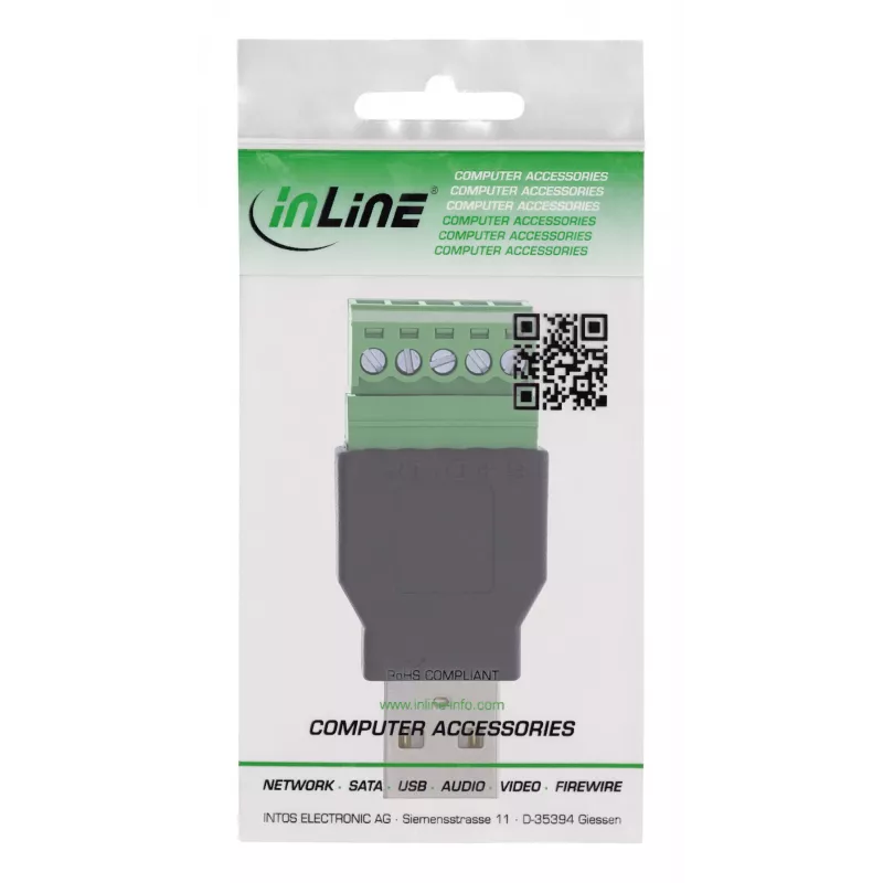 InLine 92504A Spojka káblov USB-A / svorkovnica, 5-pólová čierna, zelená