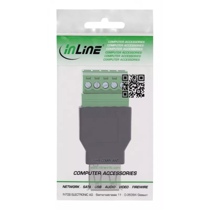 InLine 92504B Spojka vodičov USB-A / svorkovnica, 5-pólová čierna, zelená