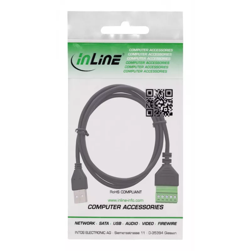 InLine 92504G Spojka káblov USB-A / svorkovnica, 5-pólová čierna, zelená