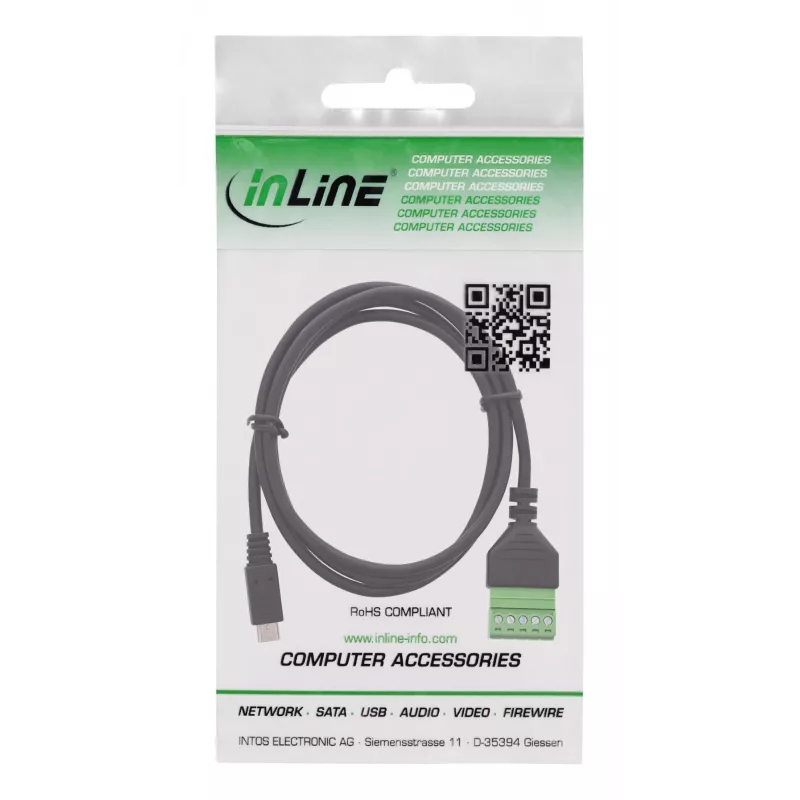 InLine 92504C Káblový adaptér Micro USB / svorkovnica, 5-pólová čierny, zelený