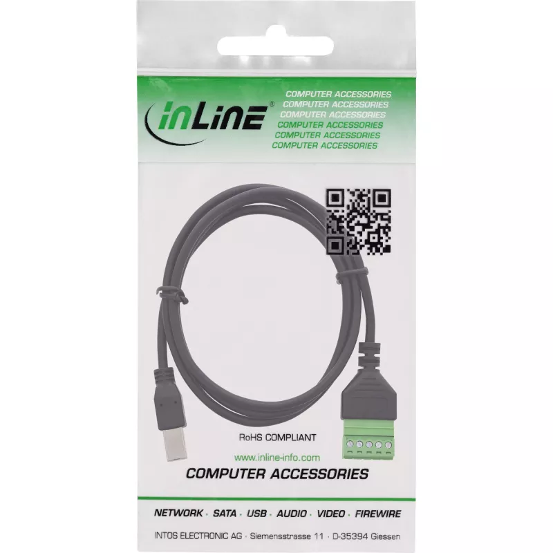 InLine 92504I Spojka káblov USB-B / svorkovnica, 5-pólová čierna, zelená