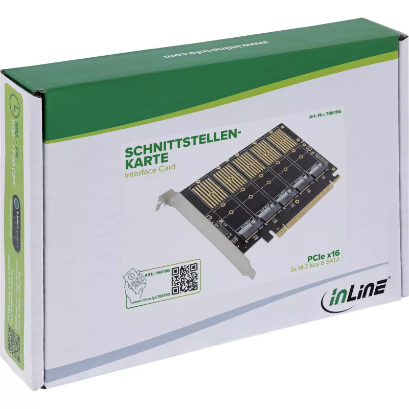 InLine 76619G Rozhraňová karta, PCIe x16 na 5x M.2 Key B SATA, vrátane Low-Profile konzoly